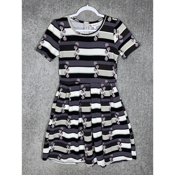 Lularoe Amelia Striped Fit &‎ Flare Pleated Dress Womens Size M Stretch Pockets - Picture 1 of 7